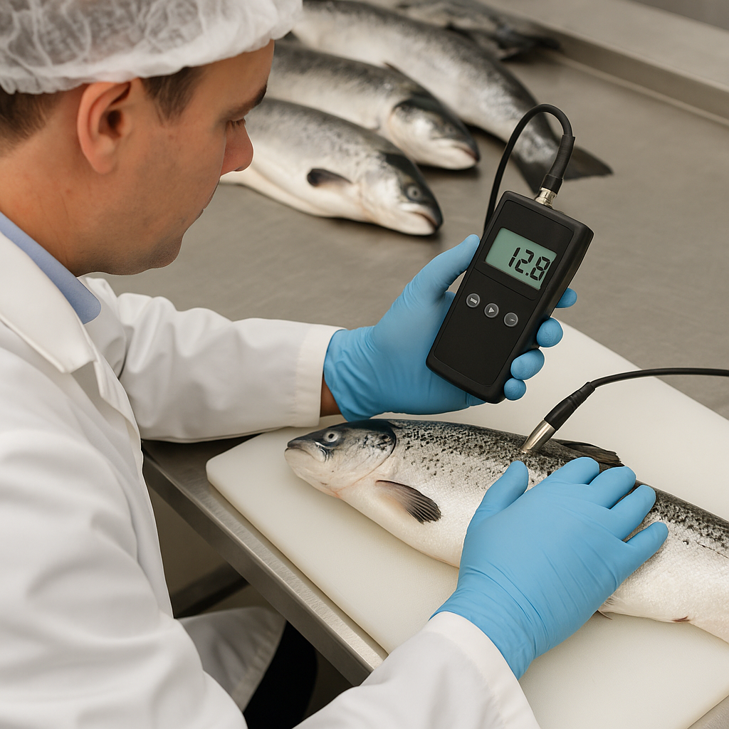 Quality control testing for sustainable seafood at a processing facility